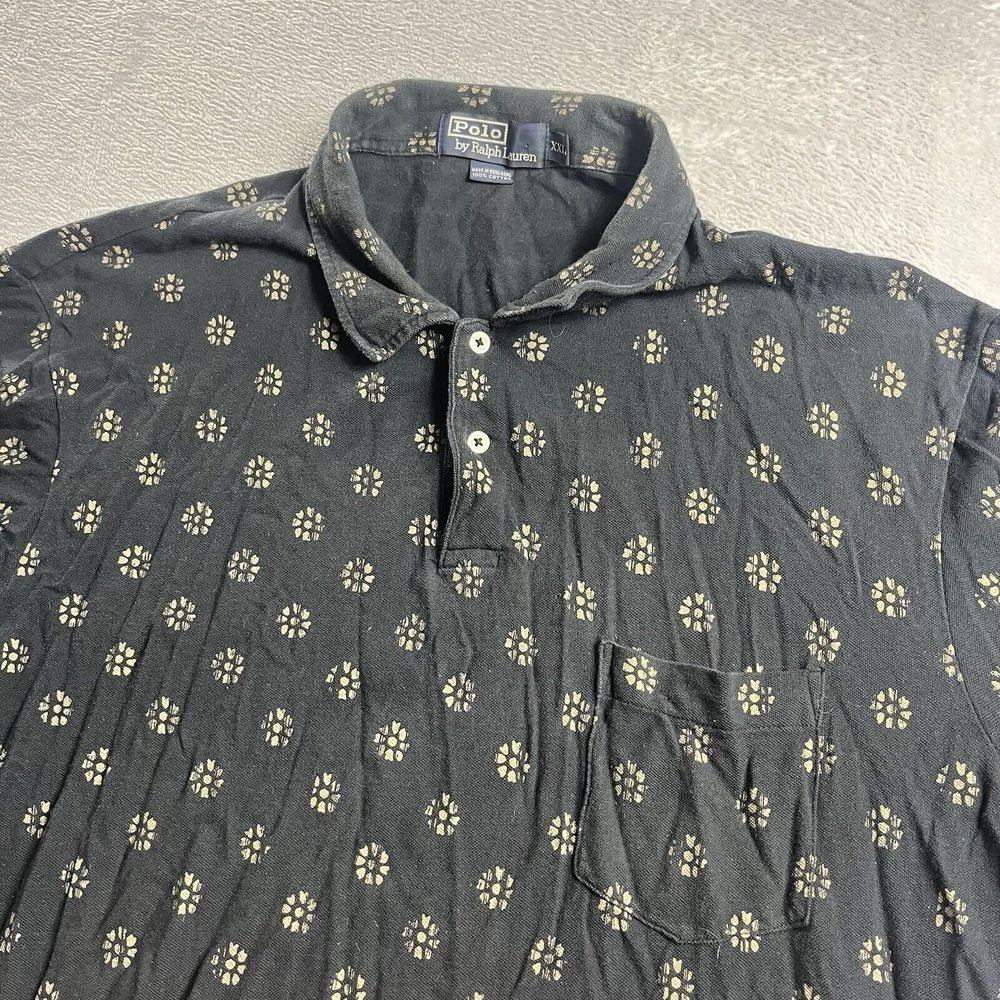 Vintage Polo Ralph Lauren Shirt Mens 2XL Black Floral Geometric AOP Golf Cotton